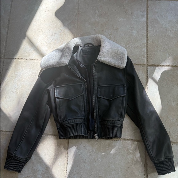 Blank NYC Black Bomber Jacket with Cream Collar - Picture 3 of 5